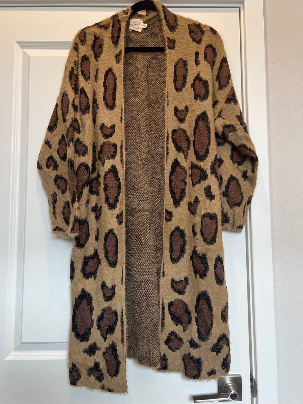 Leopard Print Open Front Long Cardigan